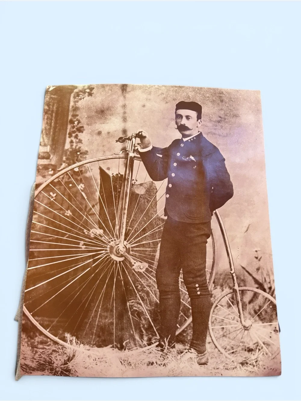 Antique Portrait: Victorian Gentleman with Penny-Farthing Bicycle 14x11 - Picture 2 of 2